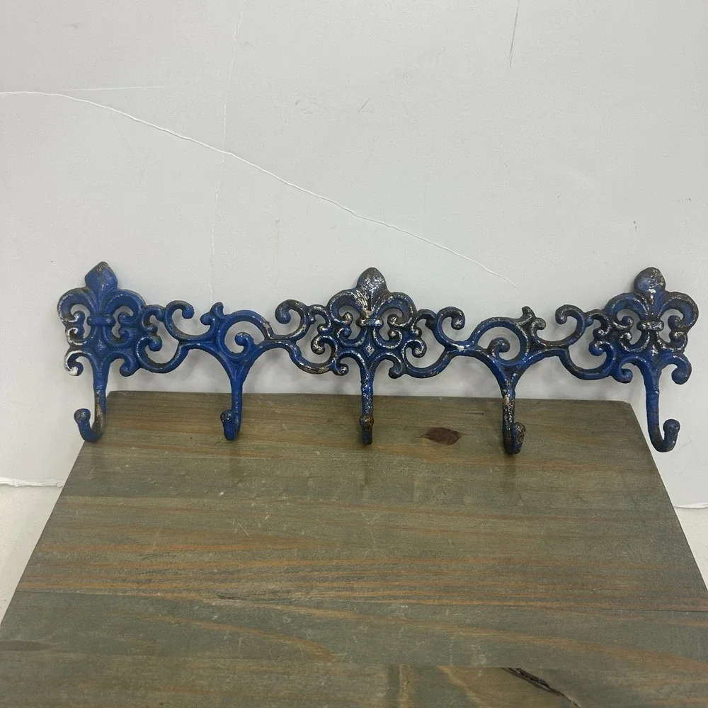 Vintage Rustic Cast Iron Scroll Victorian Wall Mount Coat Towel Hooks 5 Hooks